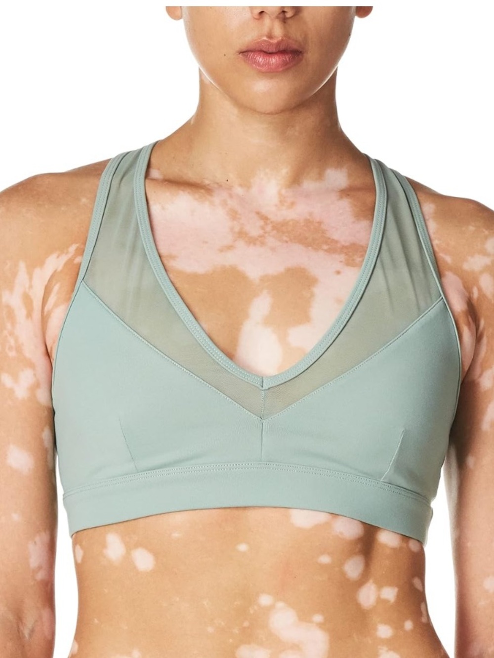 ALO Yoga Mesh V-Neck Sports Bra in Light Sage